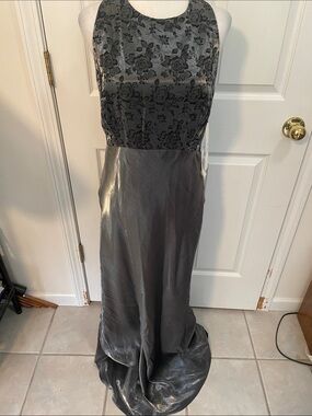 Ever Beauty Metallic Charcoal Floral Halter Evening Dress. Sz 14 listed for $150
